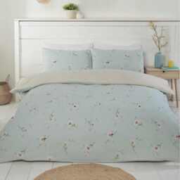 Daisy Floral Polycotton Duvet Set With Pillowcase - Duck Egg / King - thumbnail 2