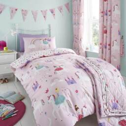 Castle Unicorn Kids Bedding Duvet Cover Set - Pink / Single - thumbnail 2