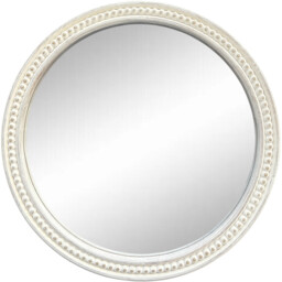 Light Washed Wood Round Beaded Mirror - White - thumbnail 2