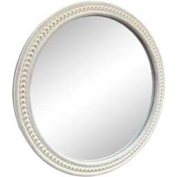 Light Washed Wood Round Beaded Mirror - White - thumbnail 3