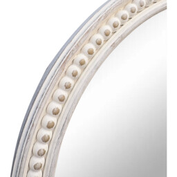 Light Washed Wood Round Beaded Mirror - White - thumbnail 4