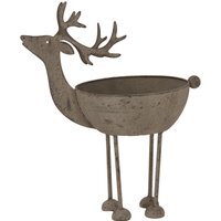 Large Rustic Metal Reindeer Bowl Decorative Centerpiece - Light Brown