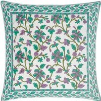 Mentera Floral Velvet Cushion - Oasis Green/Lilac / Polyester - thumbnail 1
