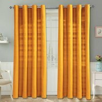 Homescapes Cotton Rajput Ribbed Curtain Pair - Mustard / 137cm - thumbnail 1
