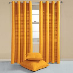 Homescapes Cotton Rajput Ribbed Curtain Pair - Mustard / 137cm - thumbnail 2