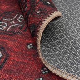 Distressed Traditional Persian Style Non Slip Washable Area Rug - Red / 240 x 60cm - thumbnail 4