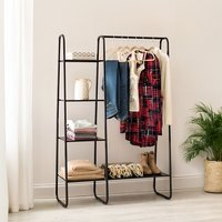 Freestanding 4-Shelf Coat Rack with Hanging Rail - Black - image 1