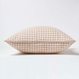 Cotton Gingham Check Cushion Cover - Beige / 45cm - thumbnail 3