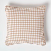 Cotton Gingham Check Cushion Cover - Beige / 45cm
