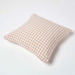 Cotton Gingham Check Cushion Cover - Beige / 45cm - thumbnail 4