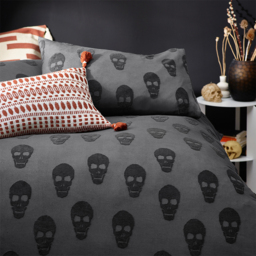 Skulls Tufted Cotton Duvet Cover Set - Charcoal / Double - thumbnail 3