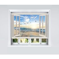 Lister Cartwright Window Beach View Scenic Design Blackout Roller Blinds - Cream / 200 X 160 CM - thumbnail 1