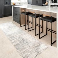 Silver Grey Blue Distressed Abstract Living Area Rug - Grey / 240 x 70cm - thumbnail 1