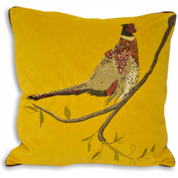 Hunter Velvet Pheasant Cushion - Mustard / Polyester - thumbnail 2