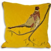 Hunter Velvet Pheasant Cushion - Mustard / Polyester - thumbnail 1