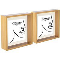 "3D Deep Box Photo Frames - 8 x 8"" with 6 x 6"" Mount - Pack of 2 - Light Wood/Ivory"