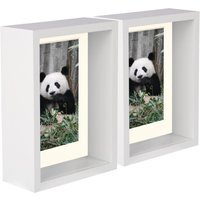 "5"" x 7"" 3D Deep Box Photo Frames - 4"" x 6"" Mount - Pack of 2 - White/Ivory / 18cm"