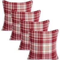 Pack Of Dorset Woven Check Cushion Covers - Red / 4 - thumbnail 1