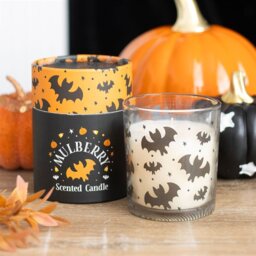 Bat Print Mulberry Candle Halloween Decor Warm Mulberry Scent - White - thumbnail 3