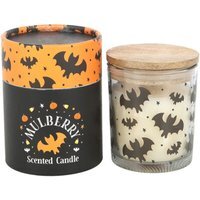 Bat Print Mulberry Candle Halloween Decor Warm Mulberry Scent - White