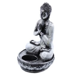 Bali Hand Painted Buddha Candle Holder White Medium Zen Decor - Grey - thumbnail 5
