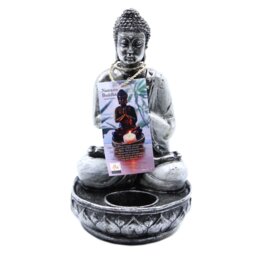 Bali Hand Painted Buddha Candle Holder White Medium Zen Decor - Grey - thumbnail 3