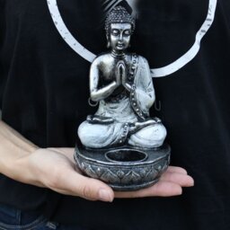 Bali Hand Painted Buddha Candle Holder White Medium Zen Decor - Grey - thumbnail 4