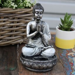 Bali Hand Painted Buddha Candle Holder White Medium Zen Decor - Grey - thumbnail 2
