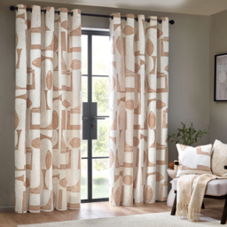 Set of 2 Carro Abstract Cotton Eyelet Curtains - Clay / 229cm / 137cm - thumbnail 2