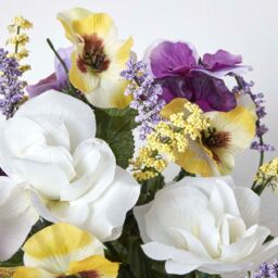Homescapes Set of 2 PurpleYellow Pansy Roses Artificial Flowers in Grave Vases - Cream Red Yellow Purple - thumbnail 2