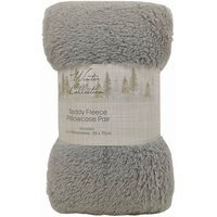 Pack of 2 Teddy Fleece Pillowcases - Silver