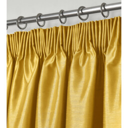Luxury Faux Silk Plain Curtain Pair - Ochre / 66in / 72in - thumbnail 2