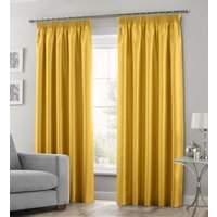 Luxury Faux Silk Plain Curtain Pair - Ochre / 66in / 72in
