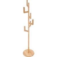Freestanding Wooden Coat Rack with Hooks - Natural Wood