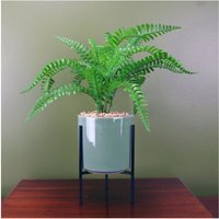 Artificial Fern Plant With Ceramic Planter And Stand - Green