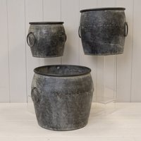 Grey Set of Three Rounded Tub Planters - Grey
