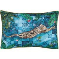 Majorelle Leopard Piped Outdoor Cushion Cover - Azure