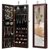 Lockable Jewelry Cabinet with Full Length Mirror - Brown - image 1