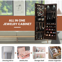 Lockable Jewelry Cabinet with Full Length Mirror - Brown - thumbnail 3