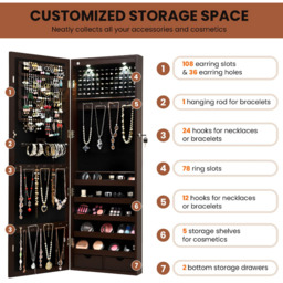 Lockable Jewelry Cabinet with Full Length Mirror - Brown - thumbnail 4