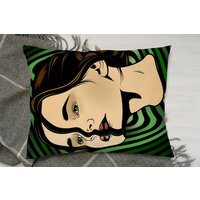 Portrait Of Woman Cushion - Green - thumbnail 1