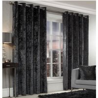 Crushed Velvet Eyelet Ring Top Curtains - Charcoal / 229cm / 183cm