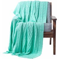 Homescapes Cotton Cable Knit Throw - Pastel Green / 170cm - thumbnail 1