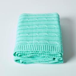 Homescapes Cotton Cable Knit Throw - Pastel Green / 170cm - thumbnail 2