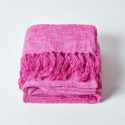 Homescapes Nirvana Slub Cotton Throw - Pink - thumbnail 4