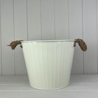 Cream Round Tapered Zinc Planter with Rope Ears and Drainage Hole - Cream