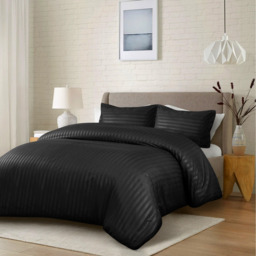 Satin Stripe Duvet Covers - Black / Double - thumbnail 2