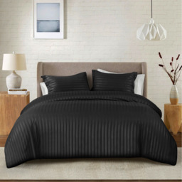Satin Stripe Duvet Covers - Black / Double - thumbnail 4