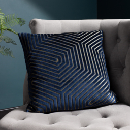 Evoke Cut Velvet Cushion - Navy / 55cm / Feather - thumbnail 5