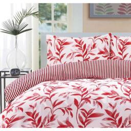 Watercolour Leaves Duvet Cover Set - Red / Superking - thumbnail 2